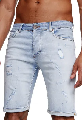 Produktbild von Reslad Jeans Shorts Herren Kurze Hosen Sommer l Used Look Destroyed Männer Denim Jeansshorts l Bermuda Capri Hose Regular Fit RS-2086 Hellblau W34