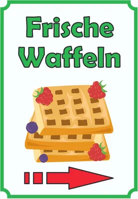 Produktbild von Frische Waffeln Schild Hochkant mit Pfeil rechts A4 (210x297mm)