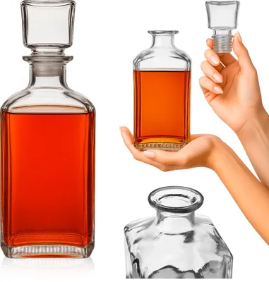 Zdjęcie produktu dla SUPERBUTELKI - Karafka ze szklanym korkiem 1L do whisky, na bimber, wodę nalewki, prezent, do barku, kolekcji