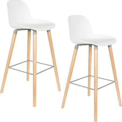 Produktbild von Zuiver Albert Kuip Barhocker mit Rückenlehne 75 cm Weiß - 2 er Set