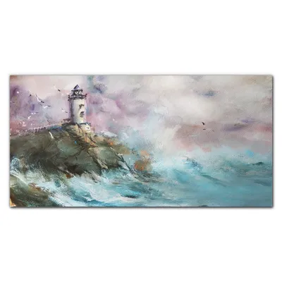Produktbild von Coloray - Bild aus Glas - Glasbilder - 100 x 50 cm - Wanddekoration Wohnzimmer Glasblock mit Bild Gehärtetes Glas Dekoration Küche - Gemälde Leuchtturm