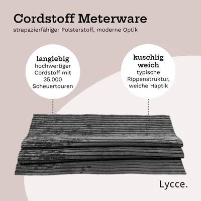 Cordstoff Meterware 1,40 m breiter Polsterstoff für Möbel Kissenbezüge DIY Zuschnitt dunkelgrau