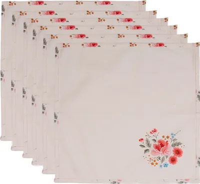 Image de Clayre & Eef Serviettes Coton Set de 6 40x40 cm Beige Coton Roses