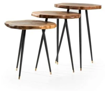 Produktbild von Runder Beistelltisch-Set Wohnzimmer Luxus Tische Wohnzimmer Couchtische