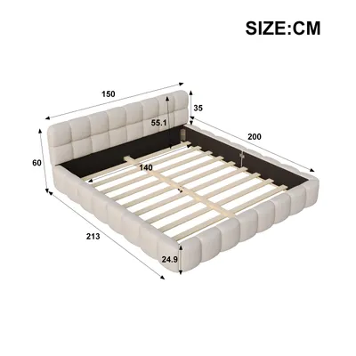 Produktbild von UnboxG Polsterbett 140x200cm mit Lattenrost, bett mit Bettkasten und Stauraum, Doppelbett Funktionsbett,Leinen, Beige