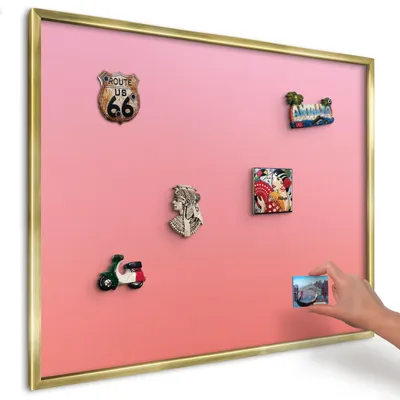 Produktbild von Magnettafel 80x60 cm mit goldenem Rahmen - Magnetische Metalltafel, Magnetpinnwand zur Wandmontage für Wohnzimmer, Küche, Flur, Kinderzimmer und Büro - Rosa-Orange