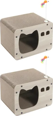 Produktbild von Purpurra Kratzbrett Doppel-Set für Katzen, Kratzpad Lounge Kratzpappe Katzenhaus mit Höhle, Katzenspielzeug