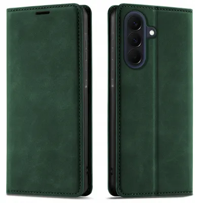 Produktbild von Klapphülle für Samsung A57 mit Magnetverschluss aus Leder + 9H-Glas