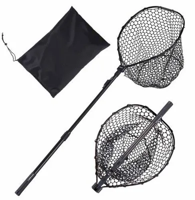 Produktbild von VEVOR Angelkescher Teleskopisch 143 cm, Unterfangkescher mit Fischschonendem Fischnetz aus Silikon (20 mm Maschenweite), Kescherstange aus 6063 Aluminiumlegierung mit Rutschfestem PE Griff