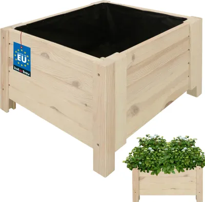 Zdjęcie produktu dla KOTARBAU® Donica Skrzynka Drewniana na Nóżkach 50 x 50 x 30 cm Doniczka Skrzynia z Agrowłókniną Biała