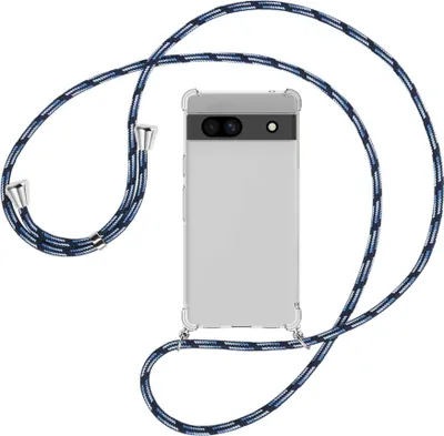 Produktbild von Handykette Backcover-Schutzhülle mit Band (Metall silberfarben) für Google Pixel 7a - Blautöne