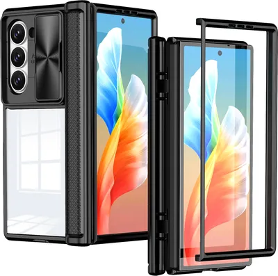 Immagine prodotto di Custodia per Samsung Galaxy Z Fold 6 Custodia ibrida trasparente in TPU con cover fotocamera scorrevole nera