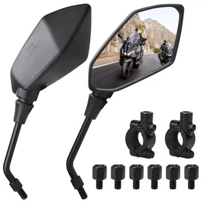 Immagine prodotto di Set di specchietti per motocicletta, filettatura M8 e M10, filettatura destra e sinistra, morsetto per manubrio, compatibile con scooter, ciclomotori e quad