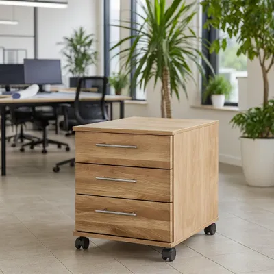 Produktbild von Rollcontainer Wildeiche Büroschrank Rollen mit Bremsen #4036