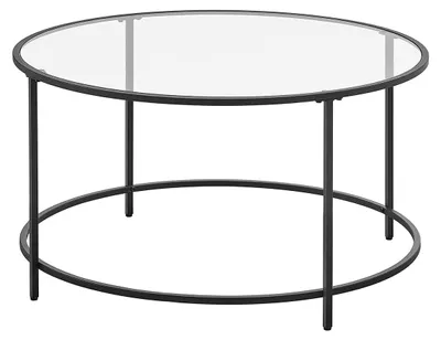 Produktbild von Beistelltisch aus schwarzem Stahl mit gehärtetem Glas – Gartentisch – Ø84 x 45,5 cm