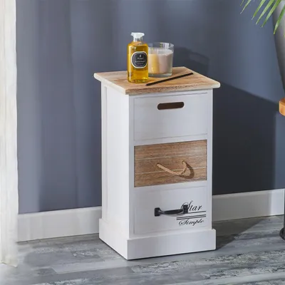 Produktbild von Schubladenschrank SALVA Kommode für Boxspringbett Standregal Aufbewahrungsregal in weiß, Shabby Chic Vintage Look, 3 Schubladen