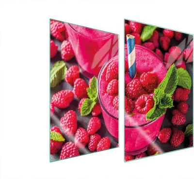 Produktbild von Herdabdeckplatten 2 teilig 35x52 Glaskeramikkochfeld Abdeckung Glas Schneidebrett Himbeeren Rosa