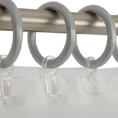 Zdjęcie produktu dla Pierścienie z haczykiem, srebrne, średnica 40 mm, do zasłonowych karniszy o średnicy do 28 mm (zestaw 20 sztuk)