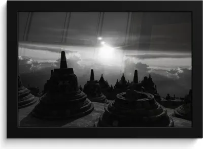 Produktbild von MuchoWow® MuchoWow® Gerahmtes Poster Indonesien - Sonne - Schwarz - Weiß 30x20 cm - Poster mit zchwarzem Bilderrahmen - Kunstdruck - Bild-Poster