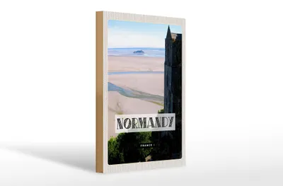 Produktbild von Holzschild Reise 20x30cm Normandie France Meer Sand Poster