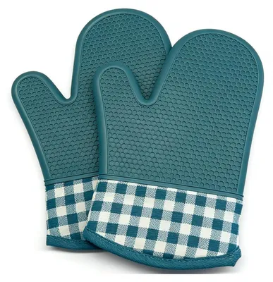 Obrázek produktu pro Rukavice do trouby, 1 pár, bavlna, modrá, kostkované, odolné vůči teplu, protiskluzové