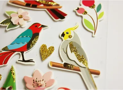 Produktbild von Aufkleber mit Glitzerrelief - Tropische Vögel