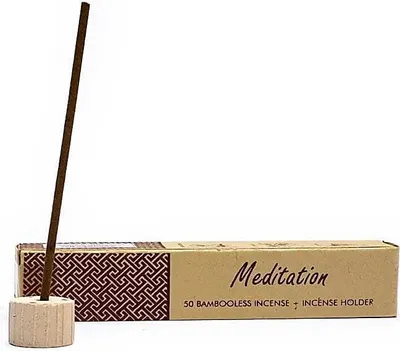 Produktbild von Kräuter-Räucherstäbchen ohne Bambus mit Halter Meditation – Packung mit 12 Stück – 34 g