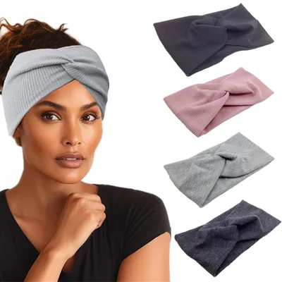 Productafbeelding van Hoofdband Elastisch - 4 Stuks - Katoenen Sport Hoofdband - Brede Haarband - Dames/Meisjes - Yoga Haaraccessoires