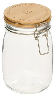 Produktbild von Vorratsglas Holzdeckel 1 Liter Five® - Transparent & Holz - Luftdicht | Mit Deckel