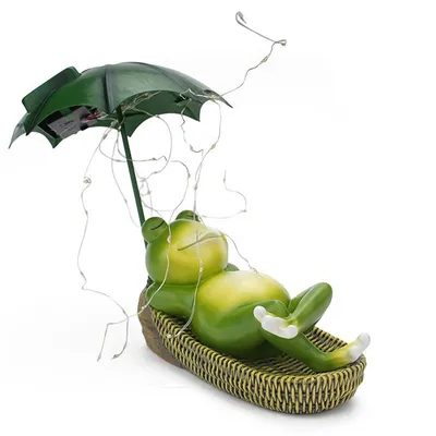 Produktbild von Solar Frosch Gartenfigur, LED Solarleuchte, Solar Garten Figuren Ornament, Regenschirm Frosch Deko, Wasserdicht, Outdoor