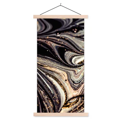 Produktbild von MuchoWow® Textilposter Marmoroptik - Schwarz - Gold - Weiß - Glitter - Marmor 60x120 cm mit holzfarbenen Rahmen - Holz