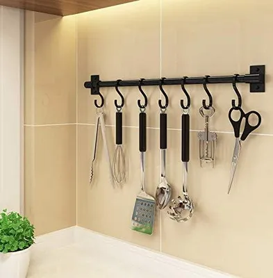 Produktbild von Hakenleiste Küche Hakenleiste Küchenhelfer Hängeleiste Küchenhalter Hängeleiste Bad Hakenleiste Pfannenhalt (30cm-5 Haken)