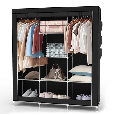 Faltbarer Kleiderschrank 130x175x45 cm, schwarz, mit Kleiderstange