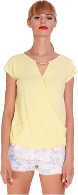 Produktbild von Damen Longshirt Tunika T-Shirt Sommer Shirt V-Ausschnitt; Gelb/S/M 36/38