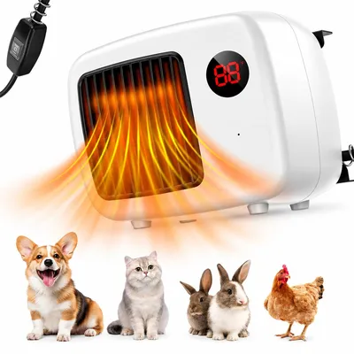 Produktbild von Heizlüfter für Hundehütte 600W, elektrischer Haustier Heizlüfter mit PTC-Heizung, Thermostat und Überhitzungsschutz, Wandmontage