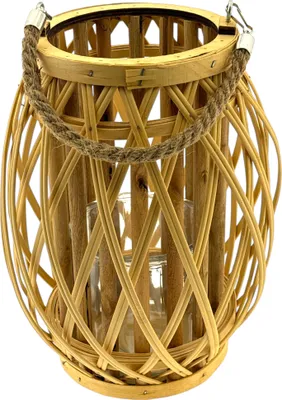 Produktbild von Holzlaterne aus Bambus mit Seilhenkel - 30 x 24 x 24 cm