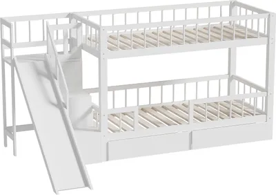 Produktbild von Kinder-Etagenbett, Doppelbett, multifunktionales Kinderbett ,mit Rutsche und Treppen, mit 2 Schubladen,mit magnetischer Tür,ohne Matratze, massivholz