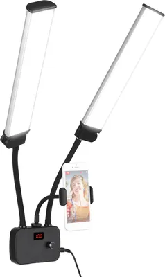 Obrázek produktu pro Flexibilní dvouramenné LED výplňové světlo Dvoubarevné stmívatelné beauty LED video světlo 3200K-4500K-5600K 3 režimy osvětlení 45 W s držákem telefonu pro portrétní fotografii živé vysílání vlogování make-up