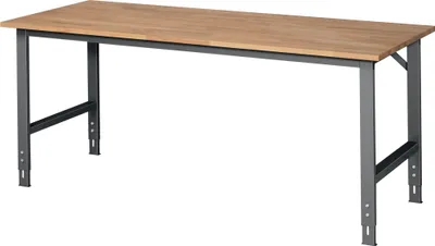Image de Établi Tom L2000xP800xH760-1080mm Plan de travail en hêtre Bâti anthracite, RAL7016