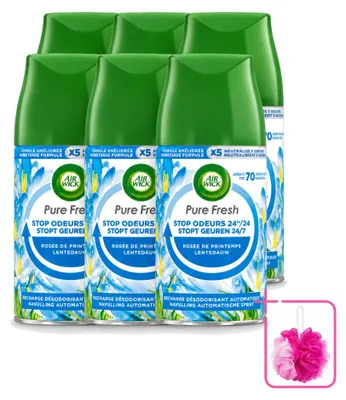 Image de 6 recharges Air Wick Freshmatic Pure "Rosée du printemps", 250 ml - Pack économique - 6 pièces