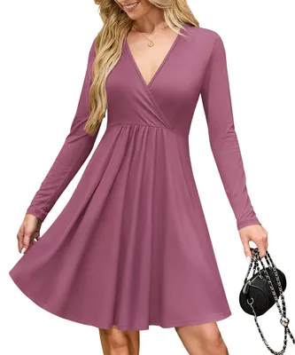 Produktbild von AUSELILY Strickkleid Damen - Herbstkleid Damen Wickelkleid V-Ausschnitt Midi Kle