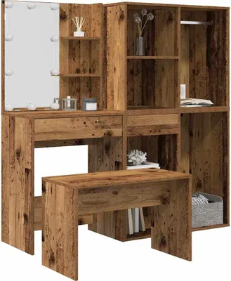 Image de Ensemble de coiffeuse avec LED vieux bois bois d'ingénierie