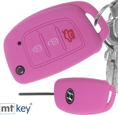 Produktbild von Auto Schlüssel Hülle Silikon Schutz Cover Rosa kompatibel mit Hyundai i10 i20 ix25 ix35 i40 Accent Tucson 3 Tasten Klappschlüssel