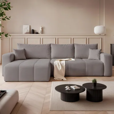 Produktbild von Ecksofa Orto XL Manila 16 Dunkelgrau Samtvelours Schlaffunktion Universell Bettkasten