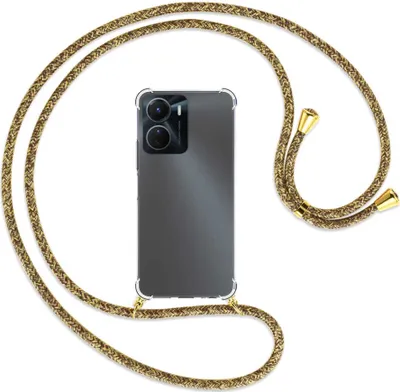 Produktbild von Handykette Backcover-Schutzhülle mit Band (Metall goldfarben) für vivo Y16 4G (6.51'') - braun+beige