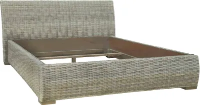 Produktbild von MiaMöbel | Rattan-Bett aus Massivholz | 180 x 200 cm | Doppelbett aus Mahagoni | Farbe: Kubu-grau