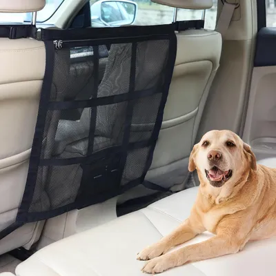 Produktbild von Hundegitter Auto Trennetz, 9-Raster Verstärkt, Kofferraum Schutznetz für SUV, PKW & LKW, Netz mit Reißverschluss Tasche