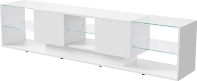 Produktbild von Fortuna Lai LED TV-Lowboard 200 cm – Hochglanz Fernsehtisch mit RGB-Beleuchtung & Glasablagen – Modernes TV-Board mit Stauraum, Weiß