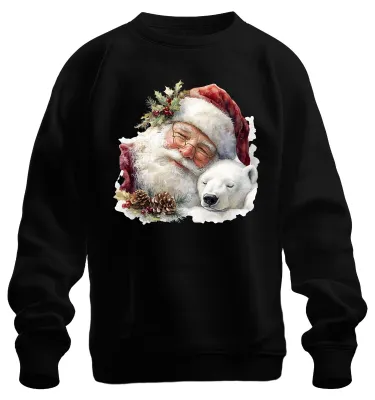 Zdjęcie produktu dla Ojciec Boże Narodzenie Polar Bear Pine Cone Christmas Watercolour Vintage Uni  Bluza Pullover, Czarny, 3XL