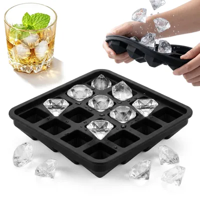 Eiswürfelform Diamant 16 Fächer mit Deckel, Silikon, 13 cm